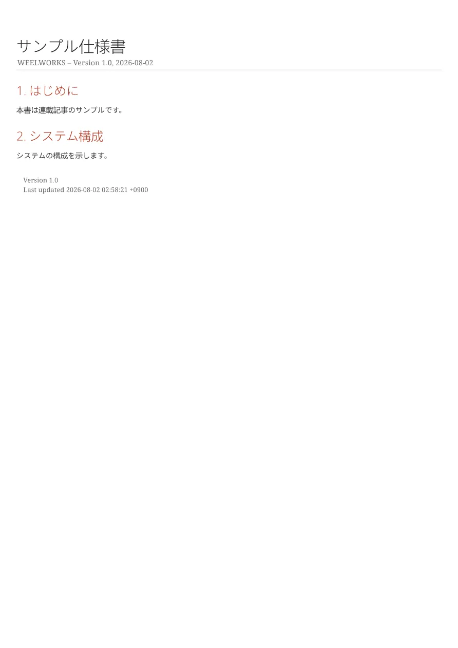 最小構成で出力した PDF の1ページ目